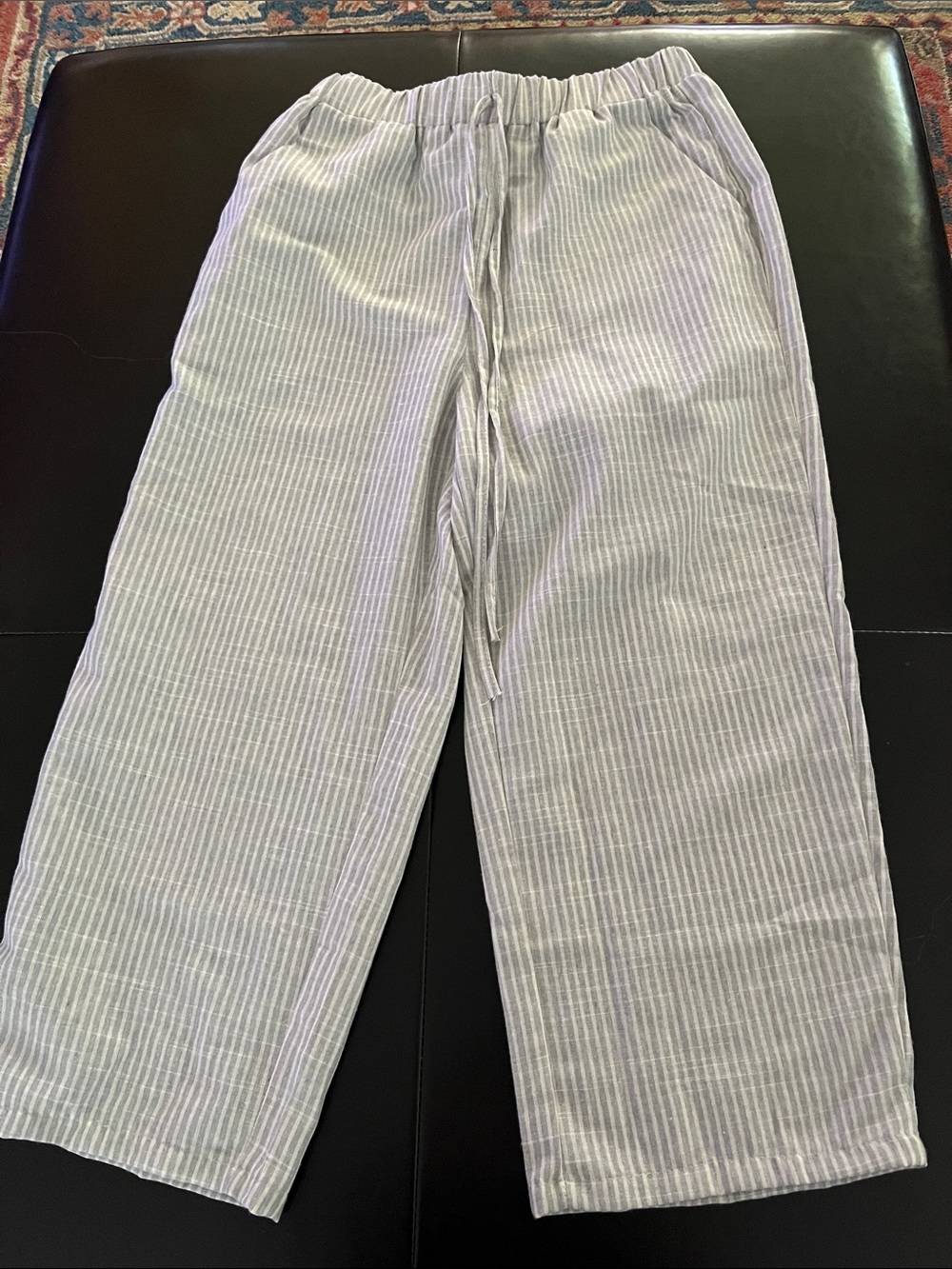 Womens Light Gray Pinstripe Relaxed Drawstring Pants